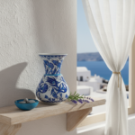 Handmade Ceramic ''Kandil'' Vase (20cm) - Blue and White Fan Carnations - Wide Flared Neck - Image 5