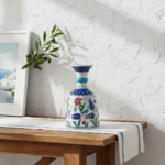 Handmade Ceramic "Bell" Vase (20cm) - Blue Tulips & Red Neck Ring - Traditional Bell Form - Image 7