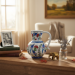 Handmade Ceramic Pitcher Vase (20cm) Classic Red Carnation and Blue Tulip - Image 6