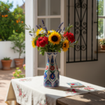 Handmade Ceramic Conical Vase (25cm) - Embossed Dotted Texture & Purple Accents - Elegant Bud Vase - Image 2