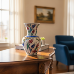 Handmade Ceramic Floral Vase (20cm) Red Tulip and Golden Garden Pattern - Image 3