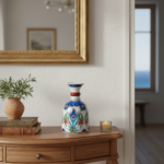 Handmade Ceramic "Bell" Vase (20cm) - Blue Tulips & Red Neck Ring - Traditional Bell Form - Image 3