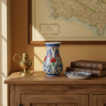 Handmade Ceramic "Pear" Vase (20cm) - Red Carnations & Blue Tulips - Classic Armudi Form - Image 4