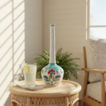 Handmade Ceramic Long-Neck Vase (25cm) - Turquoise Scallop Shoulder & Red Dots - Iznik Decor - Image 2