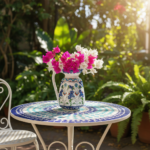 Handmade Ceramic Pitcher (20cm) - Blue Arches & Colorful Spring Florals - Wide Mouth Jug - Image 5