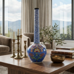 Handmade Ceramic "Topuz" Vase (35cm) Round Mace Body with Long Golden Horn Neck - Unique Mixed Pattern Decor - Image 3