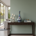 Handmade Ceramic Tall Vase (45cm) Elegant "Ringed Neck" Design with Red Tulip & Blue Floral Pattern - Grand Console Decor - Image 3