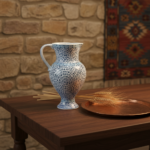 Handmade Ceramic "Masrapa" Pitcher (25cm) - Classic Blue Golden Horn (Halic) Pattern - Traditional Ottoman Art - Image 2