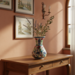 Handmade Ceramic "Kandil" Vase (15cm) - Red Carnations, Blue Tulips & Yellow Accents - Image 5