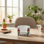 Handmade Ceramic Sticky Note Holder - Red Tulips & Spiral Vines - Iznik Desk Accessory - Image 3