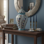 Handmade Ceramic Large Lidded Jar (50cm) Swirling Golden Horn & Floral Pattern - Grand Temple Jar Centerpiece - Image 5