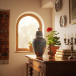 Handmade Ceramic Grand Shah Jar (60cm) Azure Blue Background Red Tulips Temple Jar - Image 3