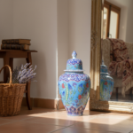 Handmade Ceramic Grand Shah Jar (60cm) Azure Blue Background Red Tulips Temple Jar - Image 4