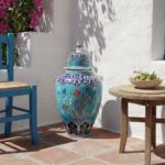 Handmade Ceramic Grand Shah Vase with Lid (60cm) Turquoise Saz Leaf and Carnation - Image 3