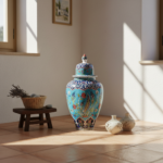 Handmade Ceramic Grand Shah Vase with Lid (60cm) Turquoise Saz Leaf and Carnation - Image 5