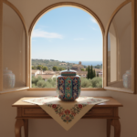 Handmade Ceramic Jar (25cm) "Aegean Columns" Design - Rhythmic Cobalt & Turquoise Architecture - Image 6