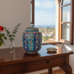 Handmade Ceramic Jar (25cm) "Aegean Columns" Design - Rhythmic Cobalt & Turquoise Architecture - Image 5