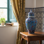 Handmade Ceramic Grand Shah Jar (60cm) Azure Blue Background Red Tulips Temple Jar - Image 5