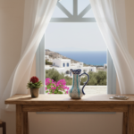 Handmade Ceramic Tall Pitcher (40cm) - Turquoise Stripes & Golden Horn Pattern - Mediterranean Decor - Image 2