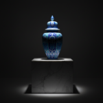 Handmade Ceramic Shah Vase (30cm) Turquoise and Dark Blue Vertical Panels Temple Jar