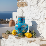 Handmade Ceramic Vase (30cm) - Turquoise "Firuze" Blue with Stylized Fan Flowers - Ottoman Palmette Design - Image 2