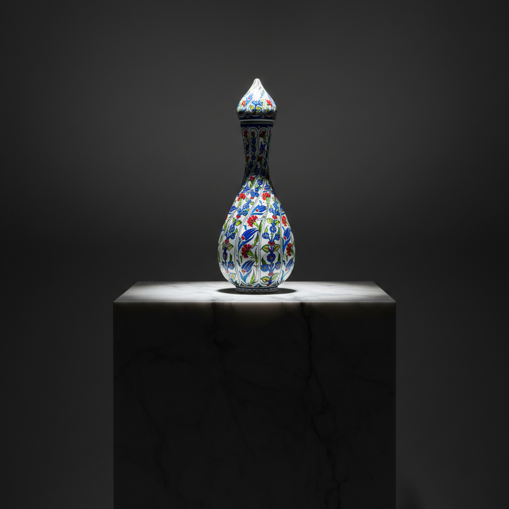 twisted-nightingale-bottle-ceramic-sculptural-elegance Handmade Ceramic Twisted Nightingale Vase with Lid (30cm) Spiral Polychrome Floral - Image 1