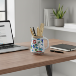 Handmade Ceramic Floral Tankard - Hand-Painted Red & Blue Tulips - Decorative Cup & Desk Organizer - Image 5
