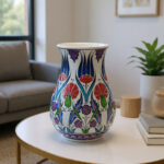 Handmade Ceramic Vase (20cm) Traditional Turkish Tulip & Carnation Pattern - Pear Shaped (Armudi) Art Decor - Image 5