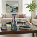 Handmade Ceramic Vase (25cm) Traditional Turkish Red Tulip & Purple Floral Pattern - Elegant Conical Art Decor - Image 2