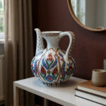 Handmade Ceramic Ewer Vase (20cm) Traditional Segmented Body Design with Spout & Handle - Turkish Pitcher Art Decor - Image 2