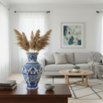 Handmade Ceramic Vase (30cm) Traditional Blue & White "Vase of Life" Tulip Pattern - Faceted Hexagonal Art Decor - Image 2