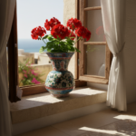 Handmade Ceramic "Kandil" Vase (30cm) - Classic Ottoman Form - Polychrome Red & Green Floral Art - Image 6