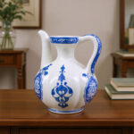 Handmade Ceramic Fluted Ewer (20cm) Blue & White Traditional Pitcher Form - Decorative Ribbed Jug - Image 4