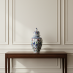 Handmade Ceramic "Shah" Vase (30cm) Traditional Blue & Turquoise Leaf Pattern - Regal Teardrop Art Decor - Image 3