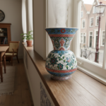 Handmade Ceramic "Kandil" Vase (30cm) - Classic Ottoman Form - Polychrome Red & Green Floral Art - Image 4