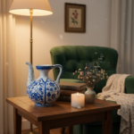 Handmade Ceramic Ewer Pitcher (20cm) Blue and White Rumi Segment Pattern - Image 3