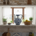 Handmade Ceramic Ewer (20cm) - Blue and White Panel Pattern - Traditional Ibrik Form - Image 2