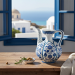 Handmade Ceramic Ewer (20cm) - Blue and White Panel Pattern - Traditional Ibrik Form - Image 6