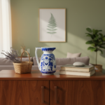 Handmade Ceramic Pitcher Vase (20cm) Royal Cobalt Blue and White Palace Garden - Image 4