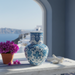 Handmade Ceramic Ata Vase (30cm) Turquoise Relief Floral with Scale Texture - Image 3