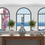 Handmade Ceramic "Knobbed" Vase (45cm) - Golden Horn "Halic" Spirals with Blue Ring - Image 5