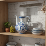 Handmade Ceramic Ewer (20cm) - Blue and White Panel Pattern - Traditional Ibrik Form - Image 5