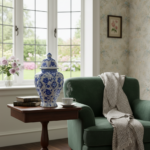 Handmade Ceramic Faceted Ginger Jar (30cm) - Classic Blue & White Lotus Pattern - Large Lidded Decor - Image 3