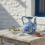 Handmade Ceramic Ewer Pitcher (20cm) Classic Blue and White Floral - Image 3