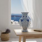 Handmade Ceramic Vase (30cm) - Golden Horn "Halic" Spirals - Blue & White Iznik Decor - Image 2