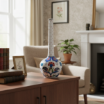 Handmade Ceramic Long-Neck Vase (25cm) - Minimalist Red Dot Detail & Carnations - Elegant Iznik Decor - Image 2