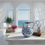 Handmade Ceramic Ewer (20cm) - Blue and White Panel Pattern - Traditional Ibrik Form - Image 3