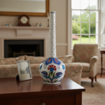 Handmade Ceramic Long-Neck Vase (25cm) - Minimalist Red Dot Detail & Carnations - Elegant Iznik Decor - Image 4