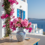 Handmade Ceramic Vase (20cm) - Blue and White Golden Horn Halic Pattern - Spiral Scrolls Design - Image 7