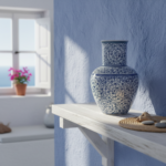 Handmade Ceramic Vase (20cm) - Blue and White Golden Horn Halic Pattern - Spiral Scrolls Design - Image 5